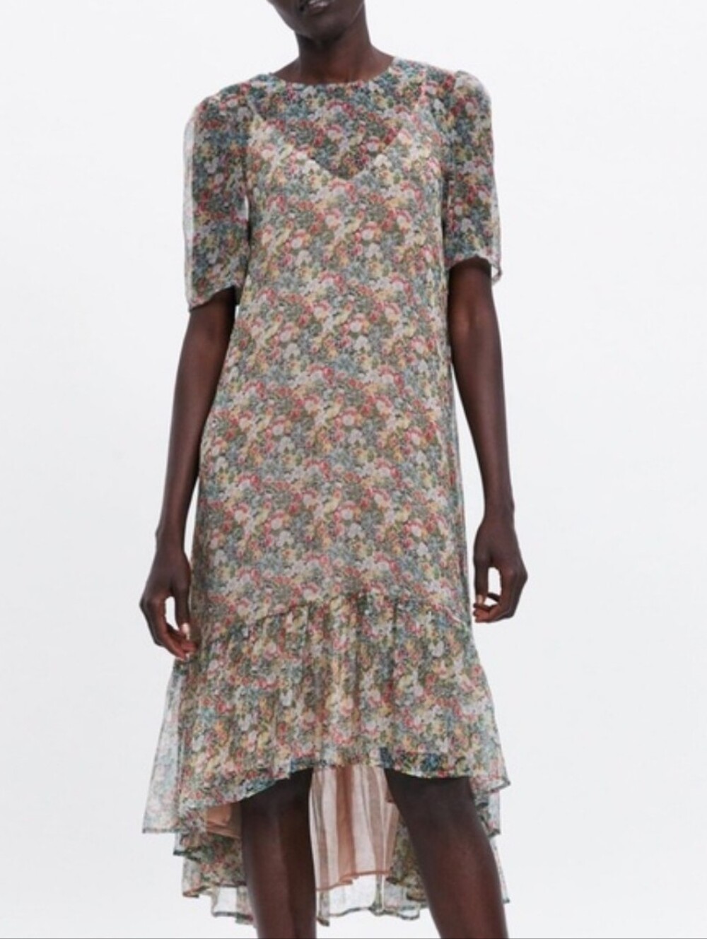 NWT Zara Garden Floral Chiffon Midi Dress